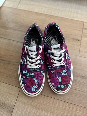 Vans Rose-Print Canvas Sneakers in Purple, Pink & Teal